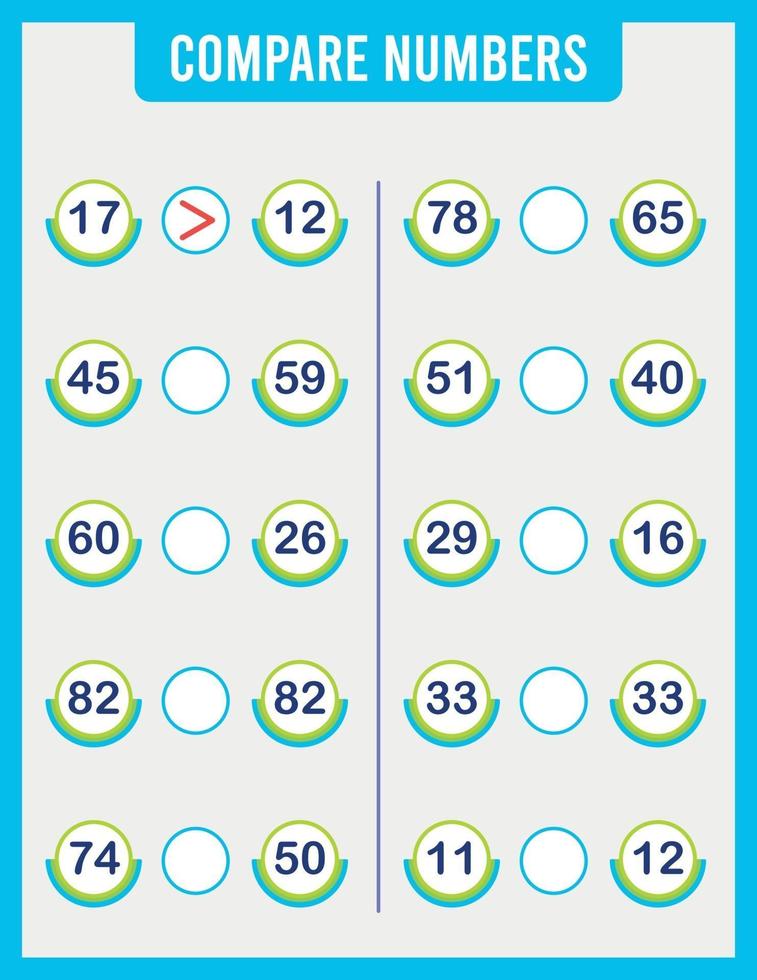 comparar números. juego de matemáticas para niños en edad preescolar. vector