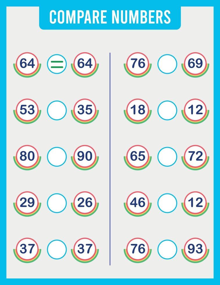 comparar números. juego de matemáticas para niños en edad preescolar. vector