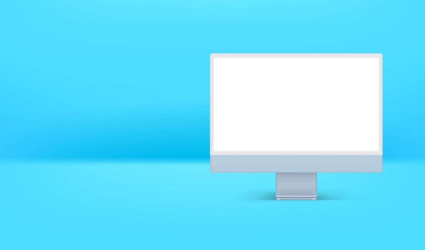 Modern computer in interior mockup. Horizontal banner with copy space vector