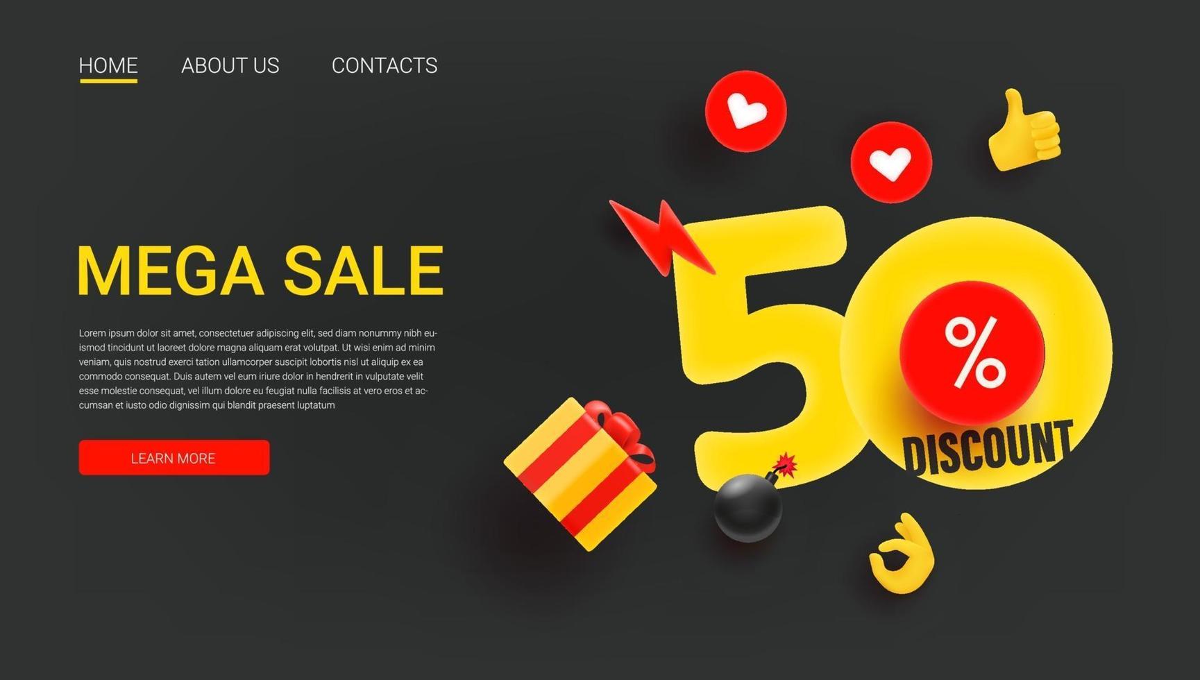 mega venta 50 por ciento. plantilla de banner web vector