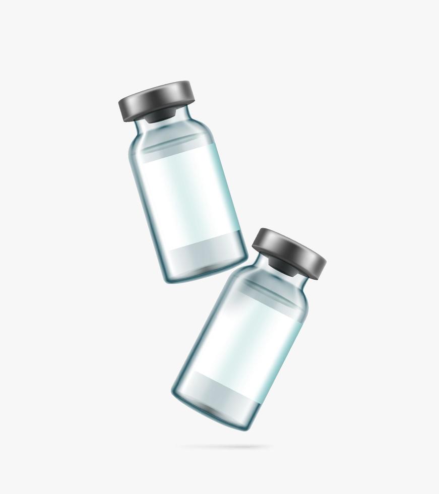 Glass vaccine bottles with blank stickers isolated on white background vector