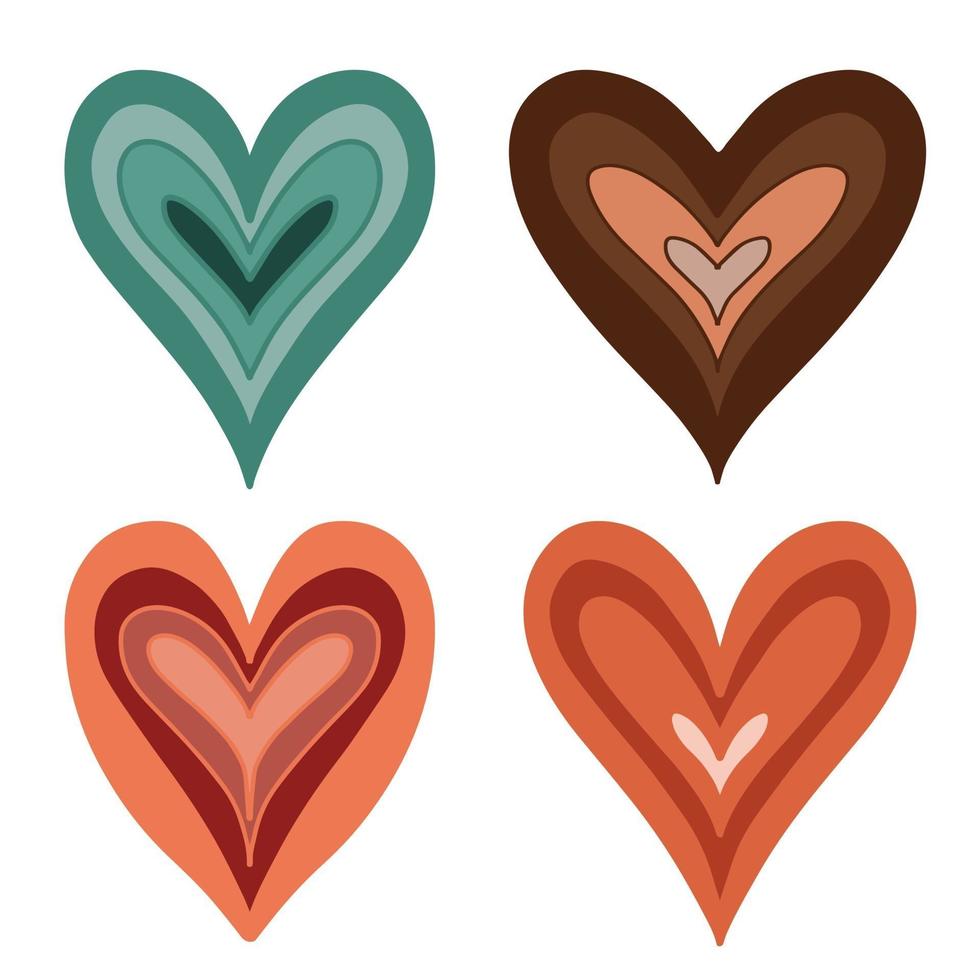 conjunto de corazones de colores doodle dibujados a mano simple. vector aislado