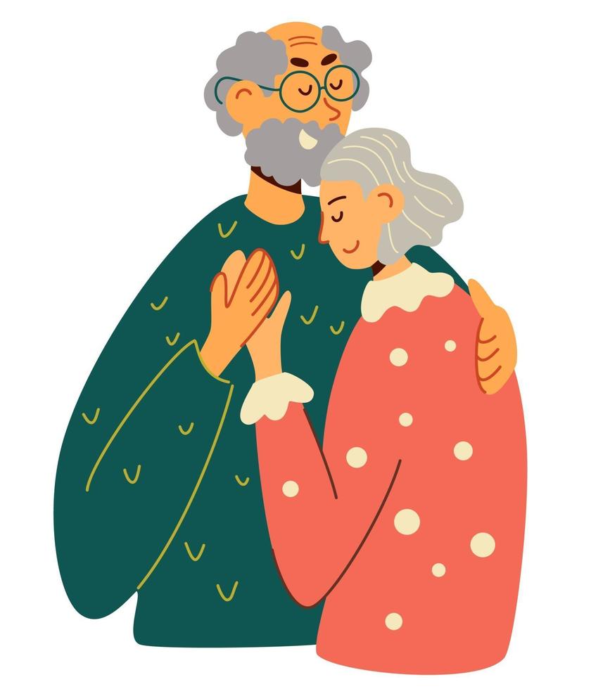 anciano y mujer abrazándose juntos. pareja de ancianos vector