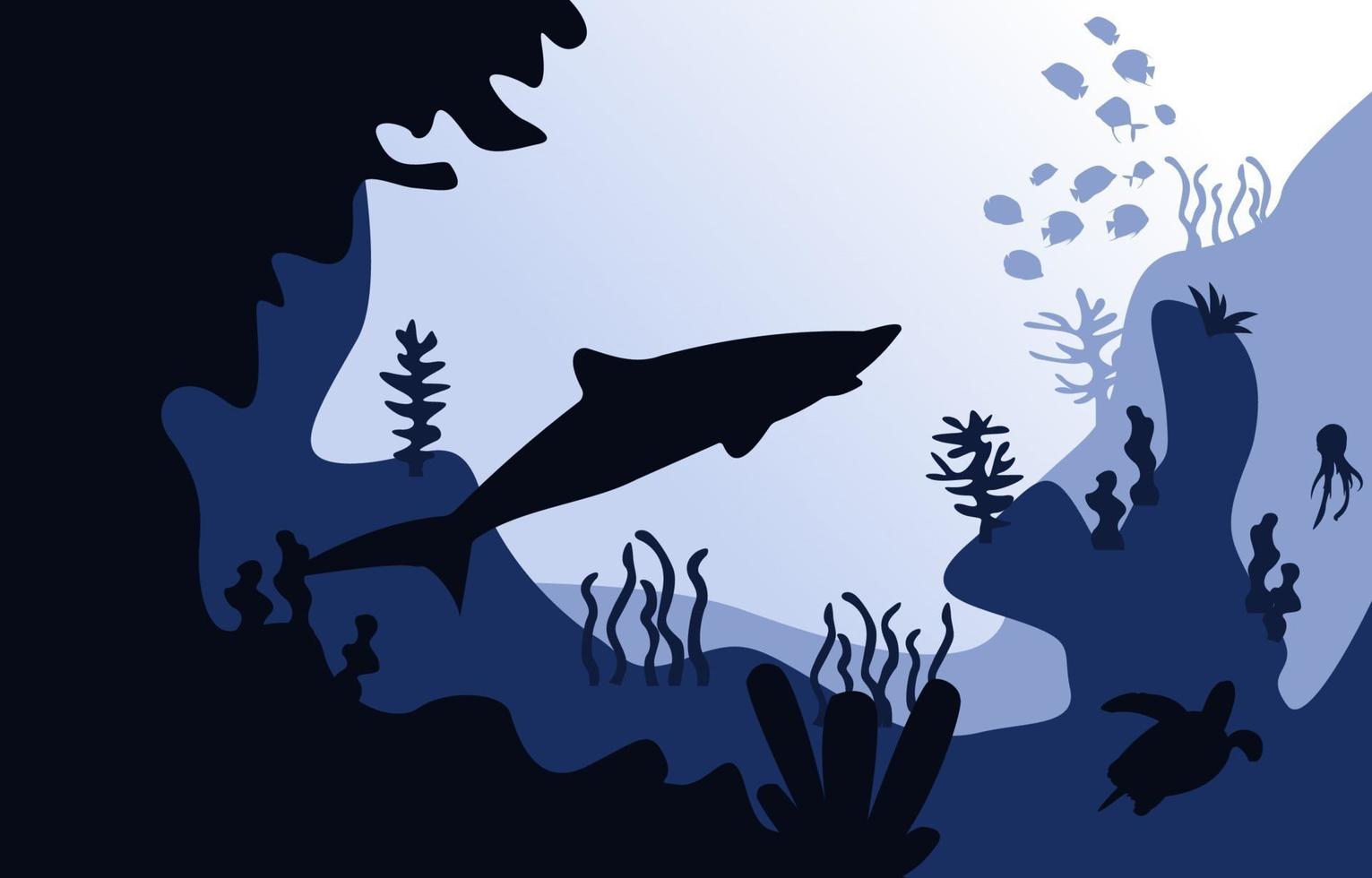 Wildlife Shark Fish Sea Ocean Underwater Aquatic Flat Illustration vector