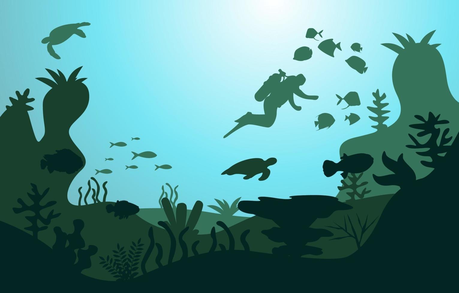 Wildlife Diver Fish Sea Ocean Underwater Aquatic Flat Illustration vector