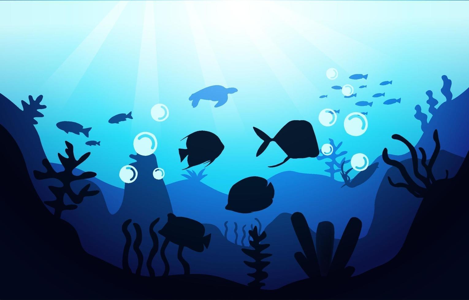 vida silvestre peces coral mar océano submarino acuático ilustración plana vector