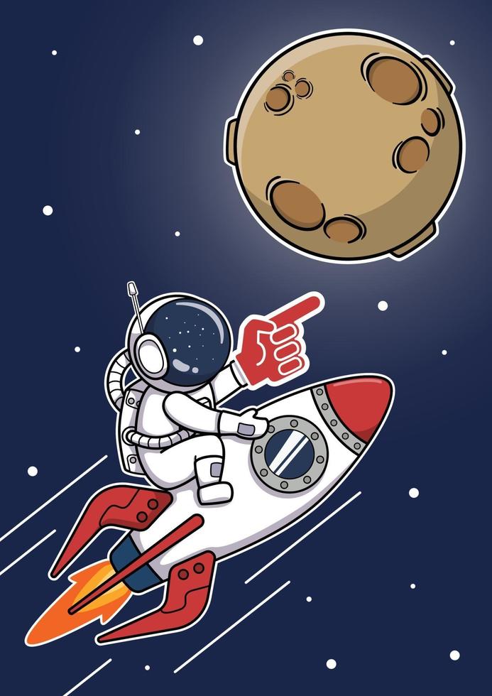 Cute Cartoon Astronaut Riding Rocket With Glove vector