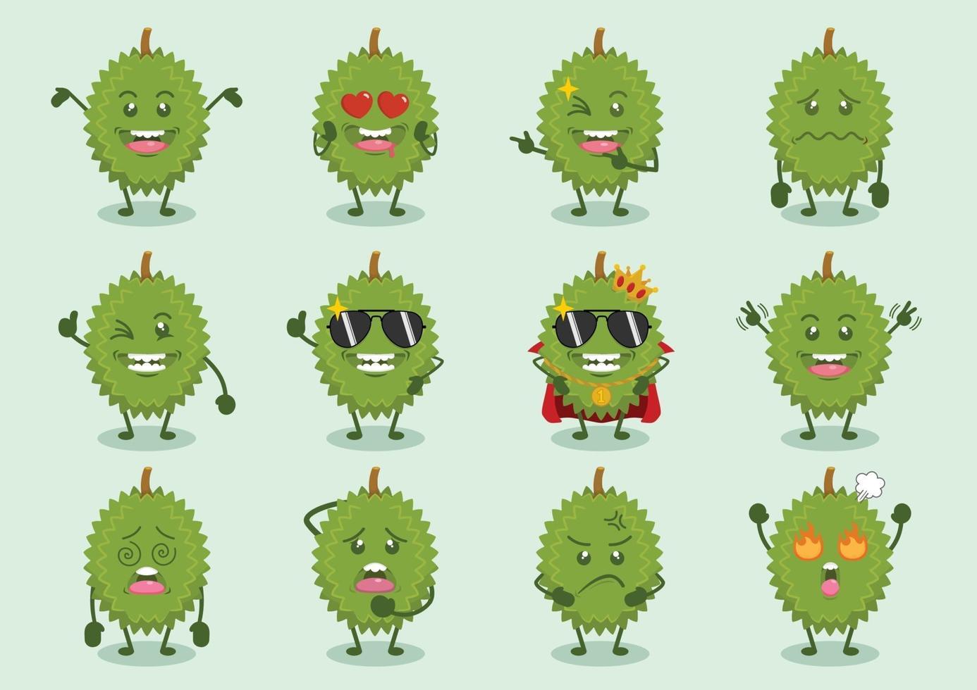 lindo conjunto de personajes frescos de durian vector