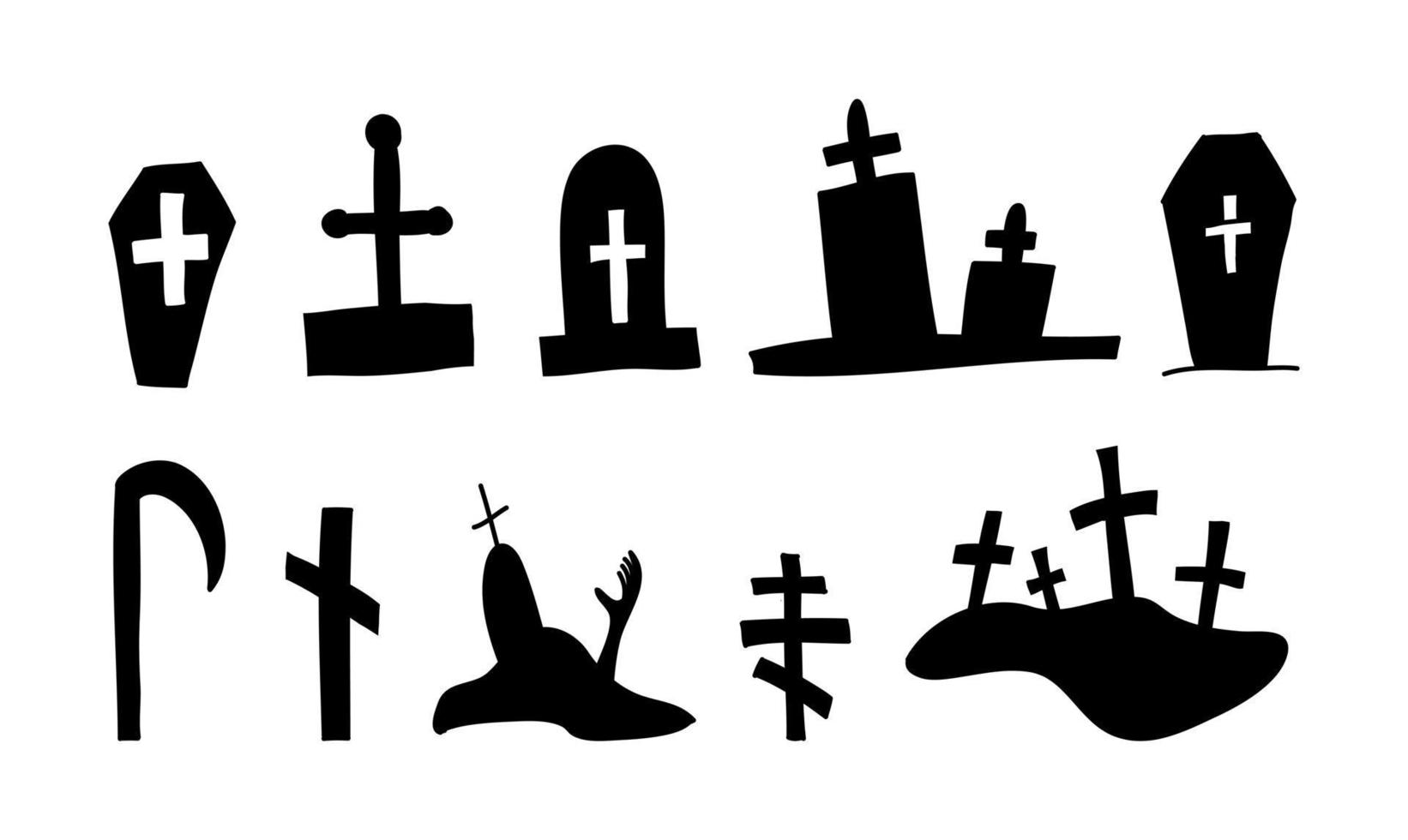 halloween vector coffins graves silhouette in doodle style