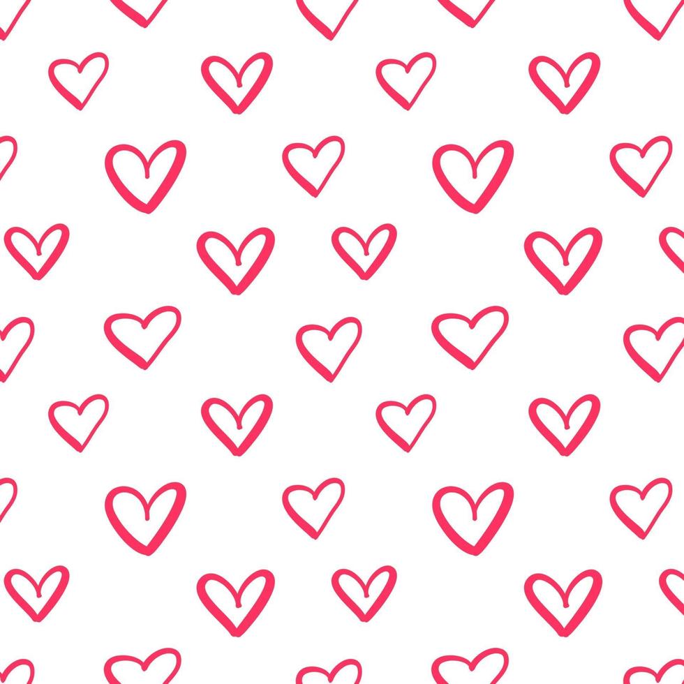 Repeated outlines of hearts drawn by hand. Romantic seamless pattern. vector