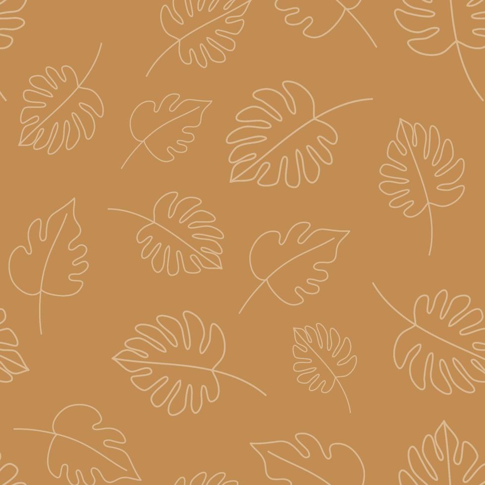 Minimal botanical art seamless pattern. Tropical monstera vector