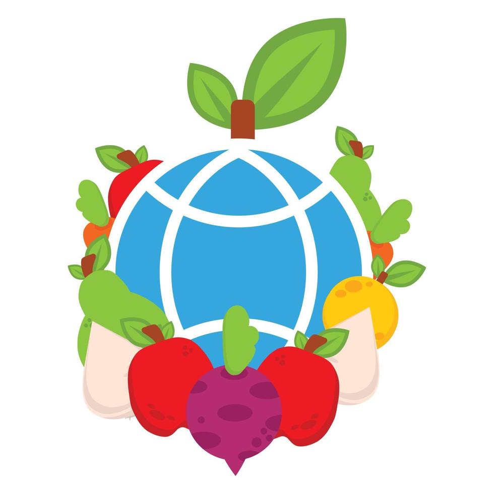 globe with vegetables illustration. world vegan day, vector