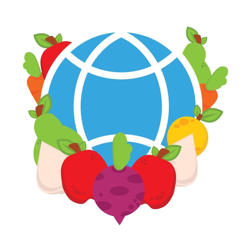 globe with vegetables illustration. world vegan day, vector