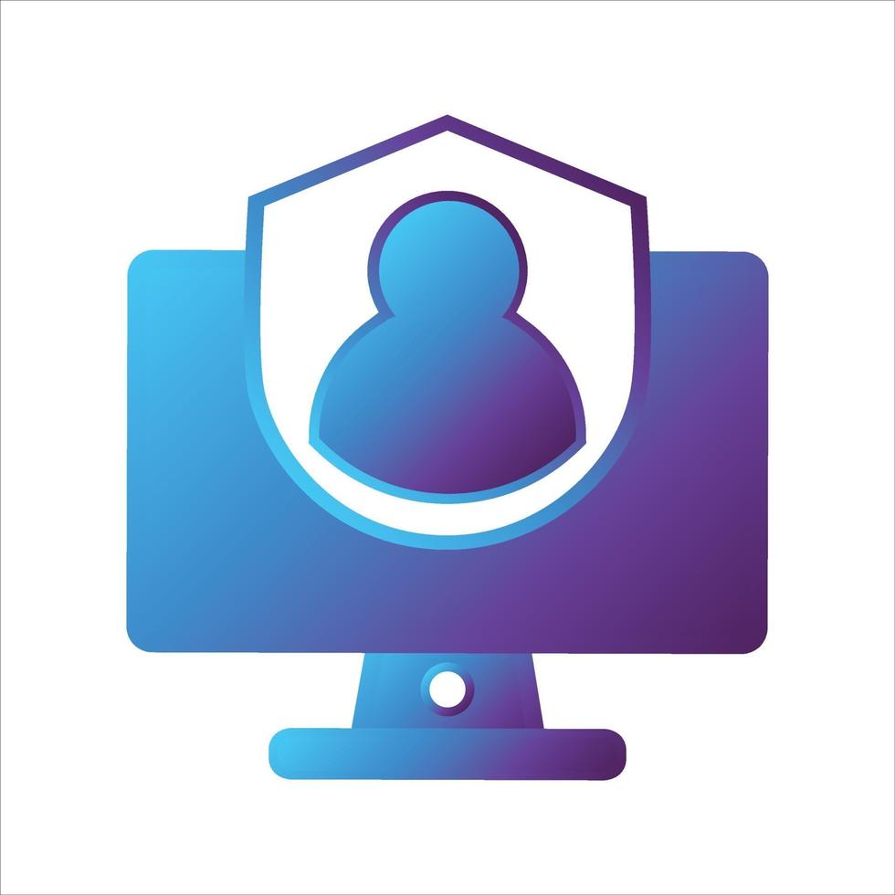 computer with shield and user symbol. vector