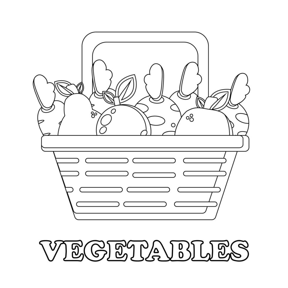 vegetable on the basket coloring page. healthy food coloring page vector