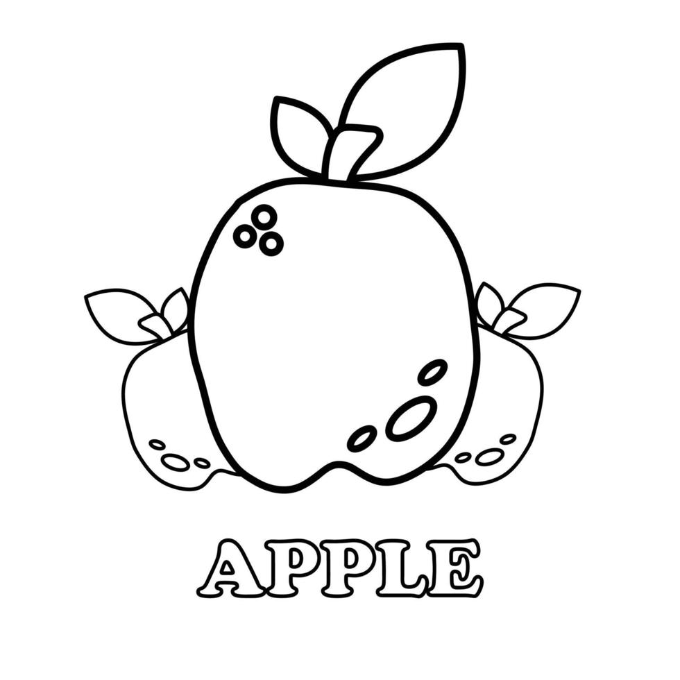 Página para colorear de frutas de manzana. Página para colorear de alimentos saludables para niños vector