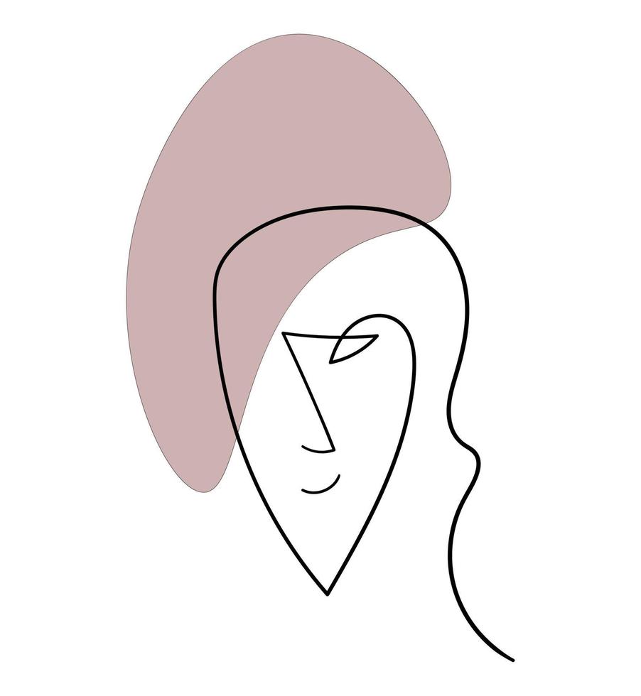 Vector image one line stroke art woman with grey hat
