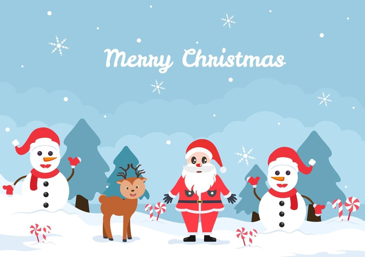 Merry Christmas, Cute Cartoon Santa Claus Background and Friends vector