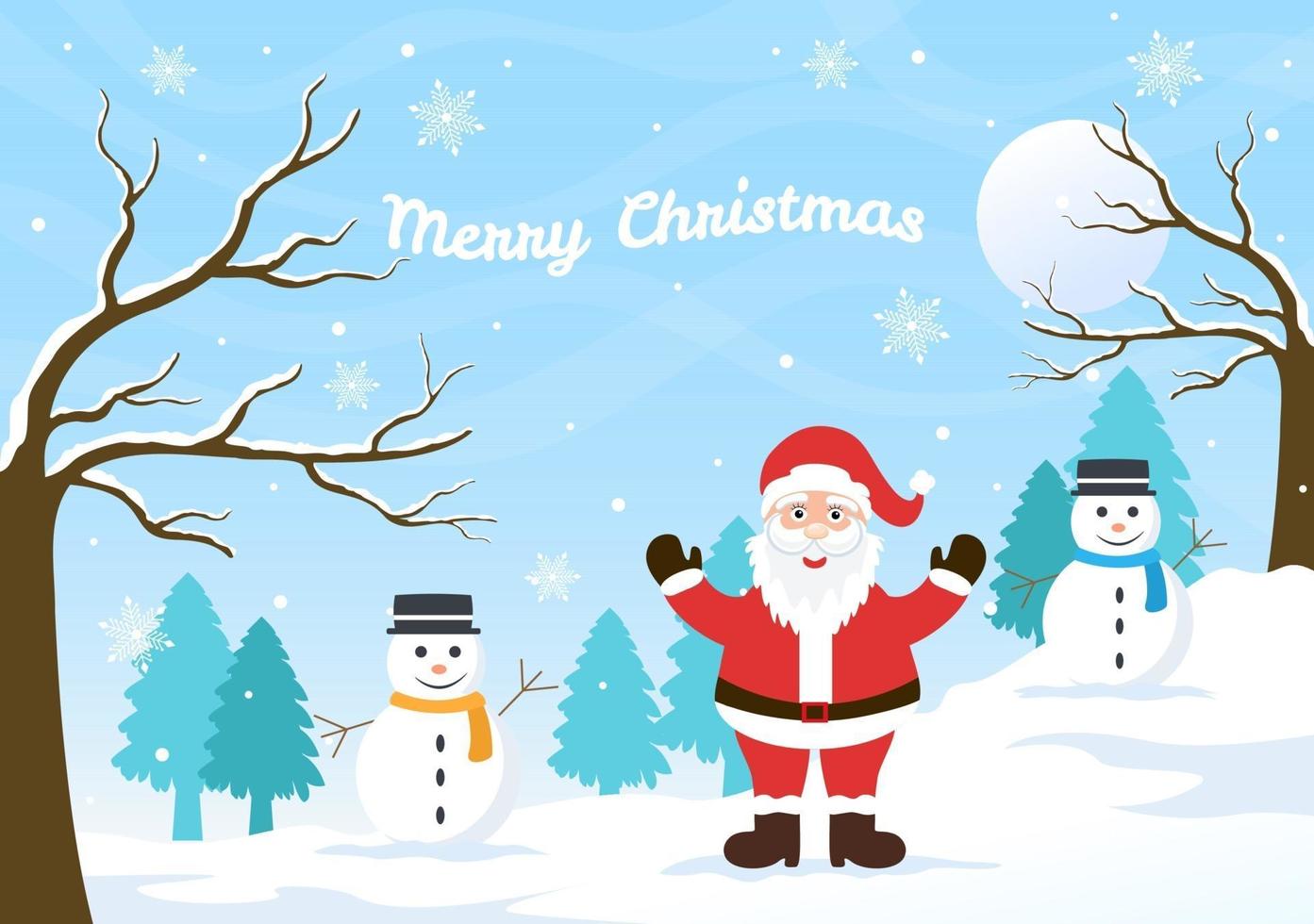 Merry Christmas, Cute Cartoon Santa Claus Background and Friends ...