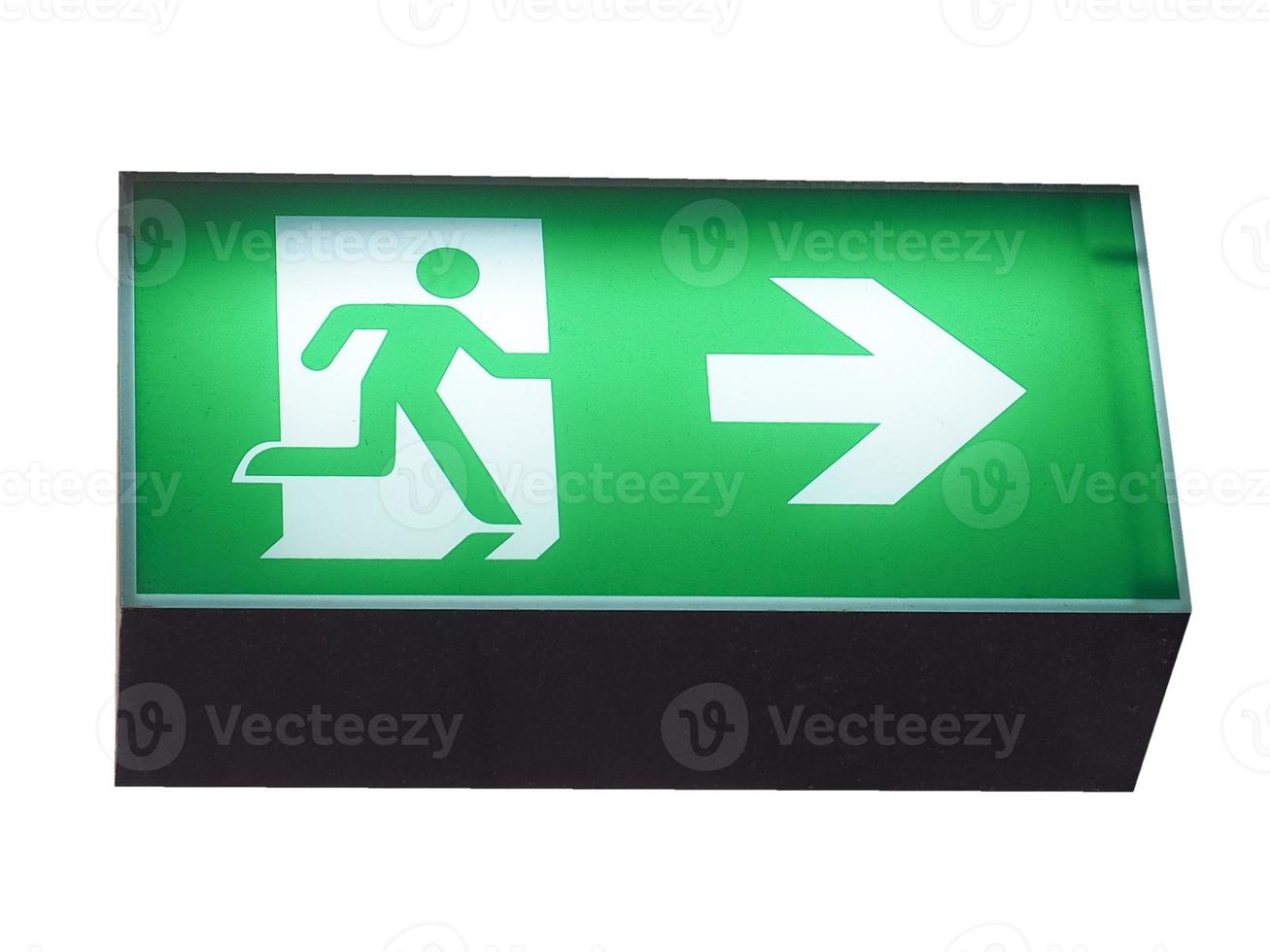 Emergency exit sign isolated over white photo