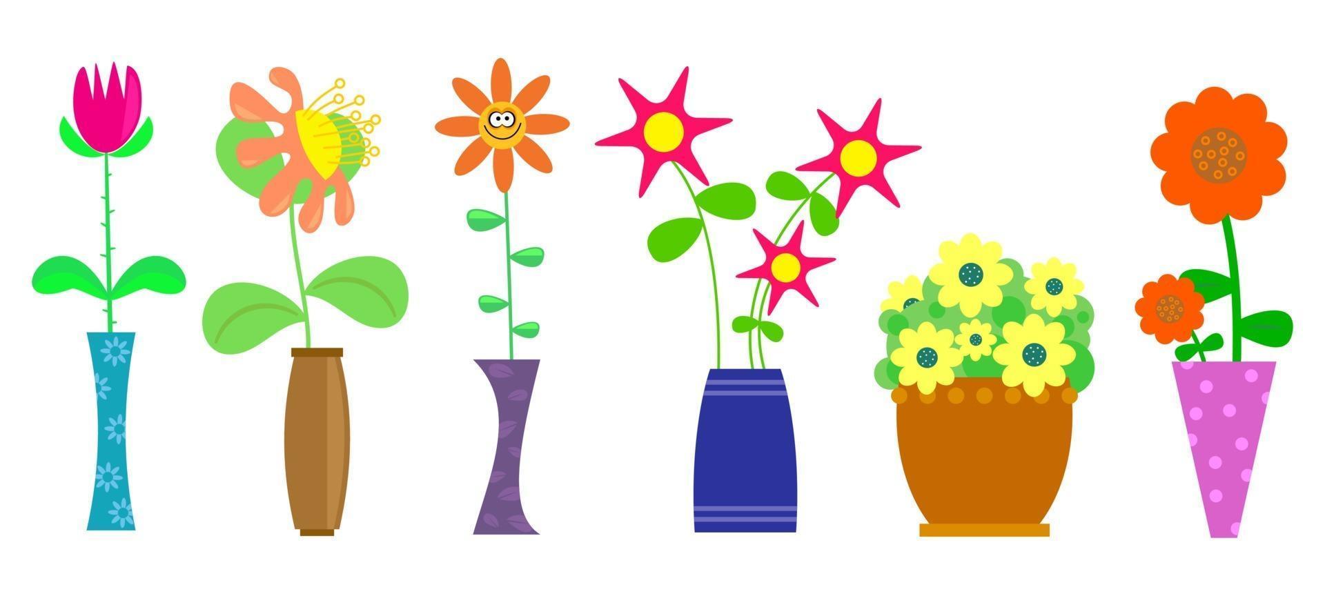 Set of Flowers in Vases vector