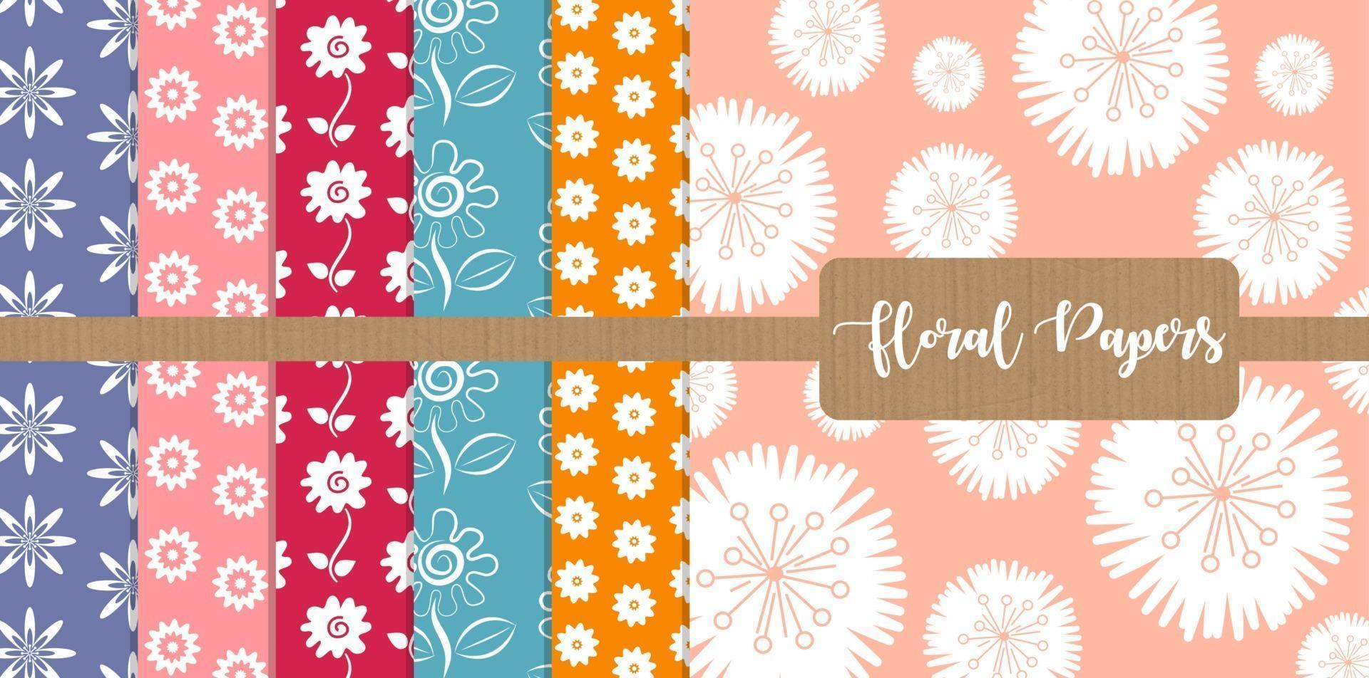 paquete de papel de patrón retro floral simple vector