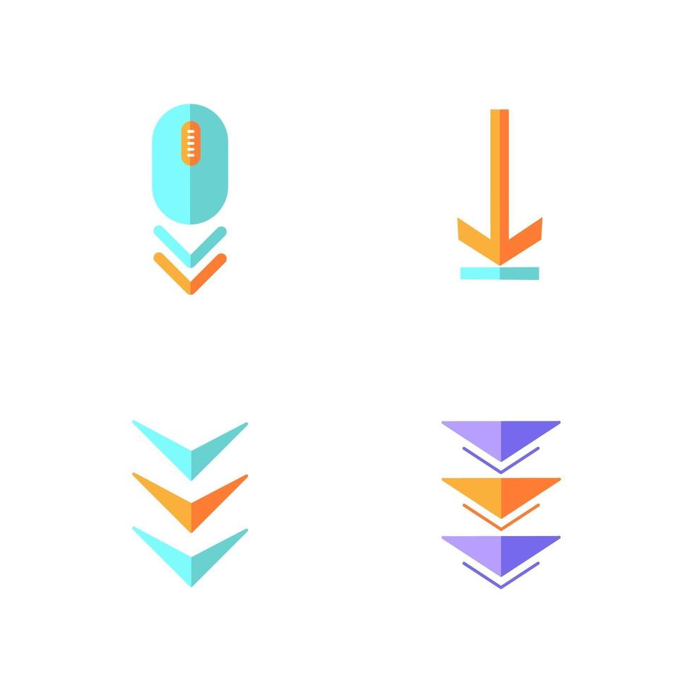 desplazamiento hacia abajo y cargando indicadores conjunto de iconos de colores de diseño plano vector