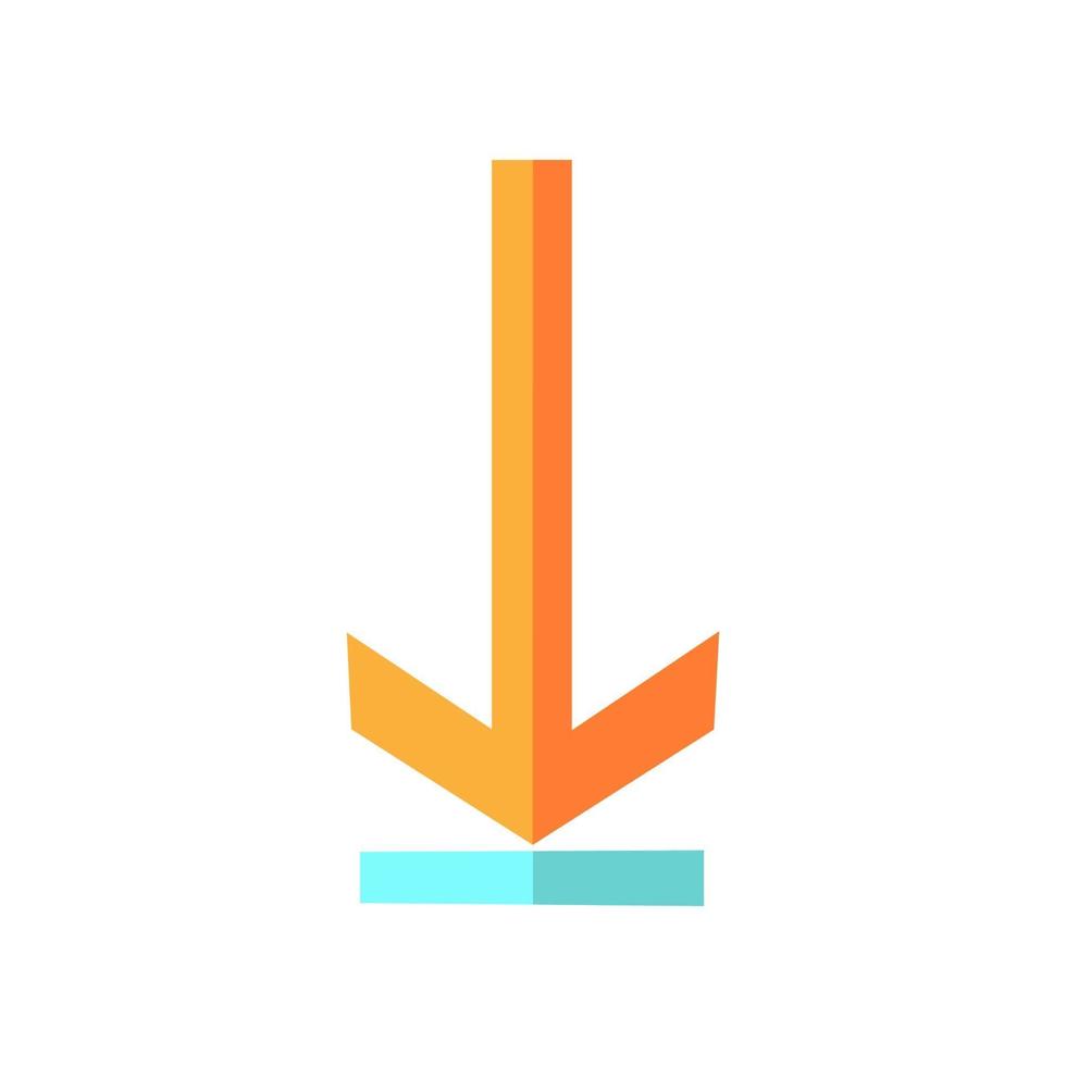 Down arrow, upload flat design cartoon RGB color icon vector