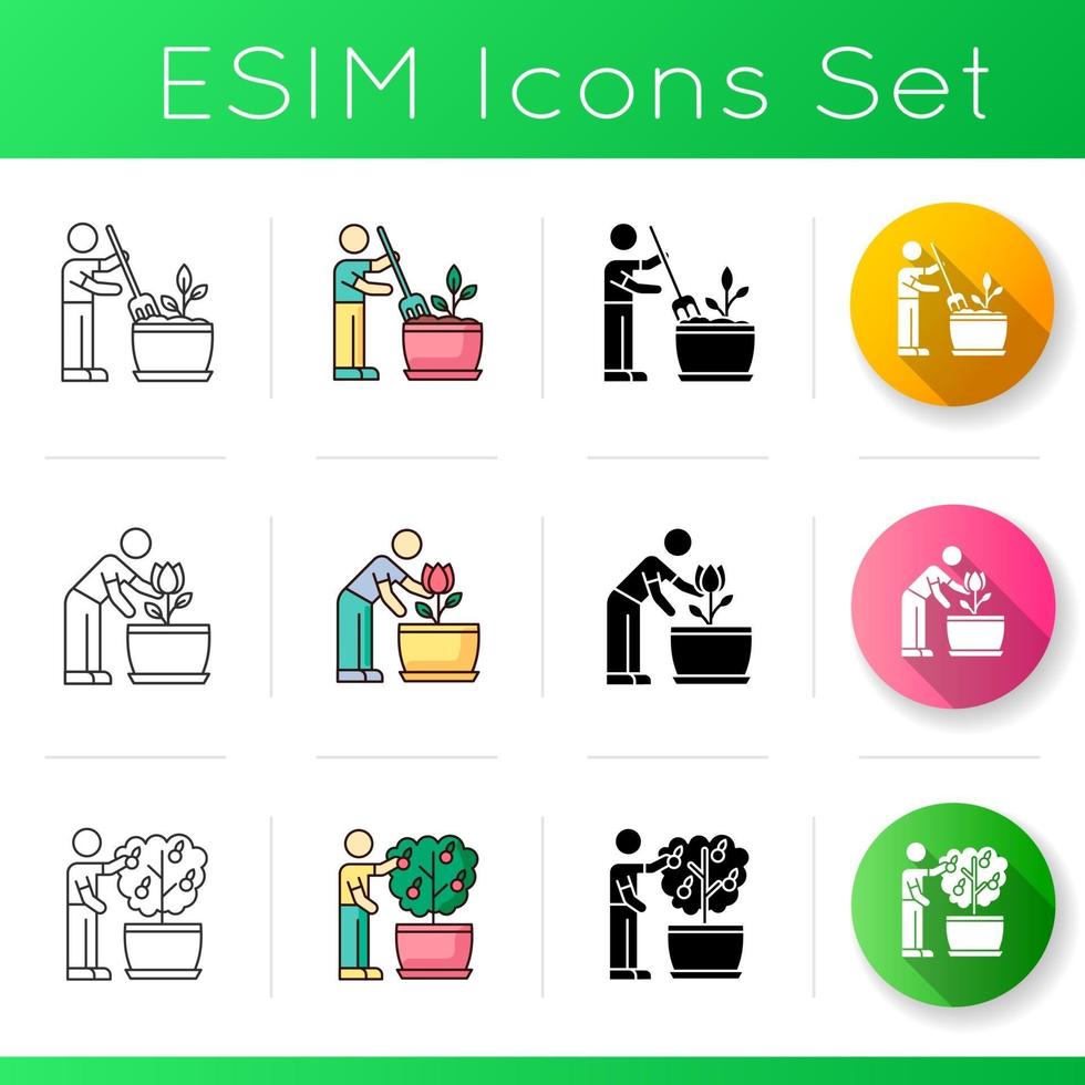 Houseplant care icons set vector