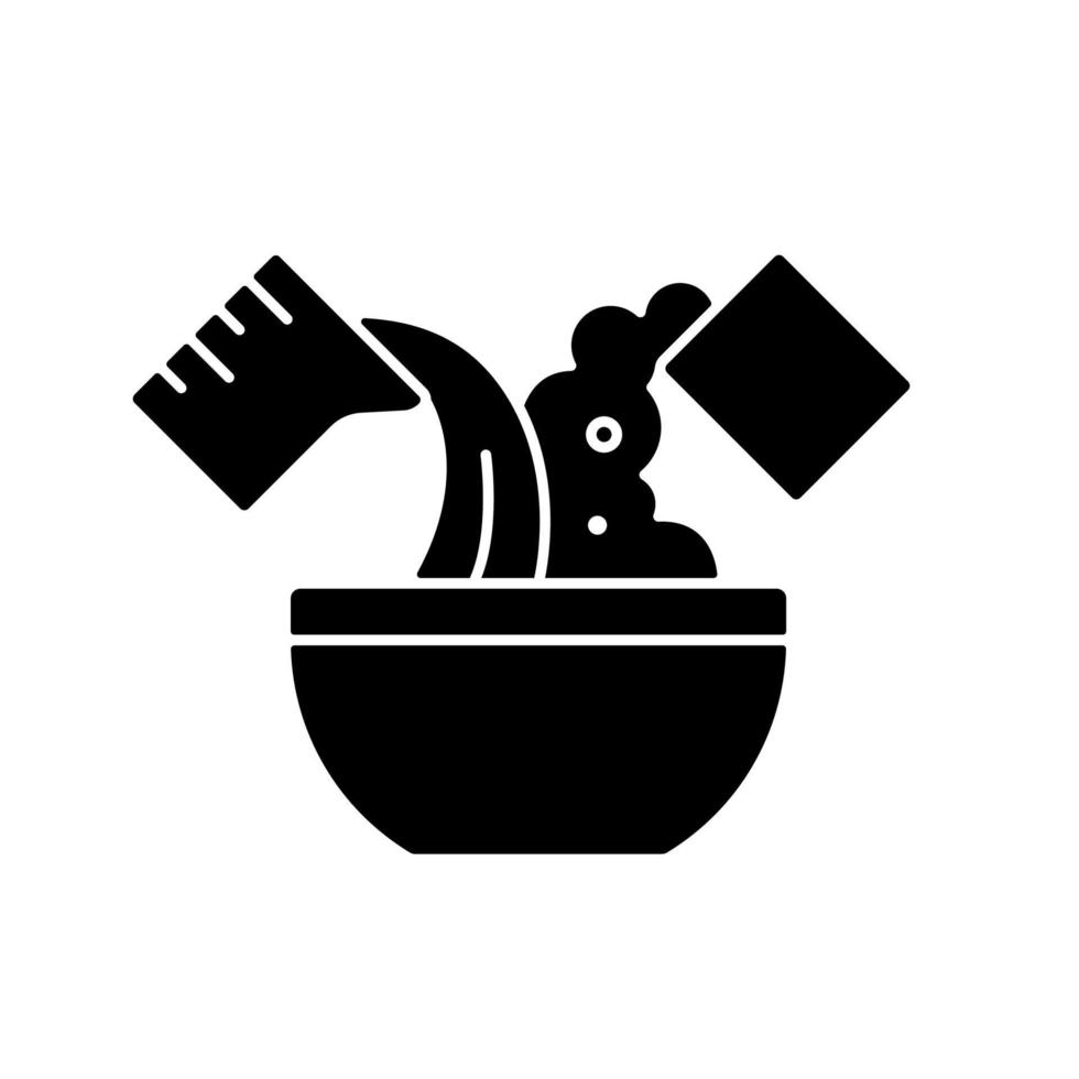 Mezcla de ingredientes de cocina icono de glifo negro vector