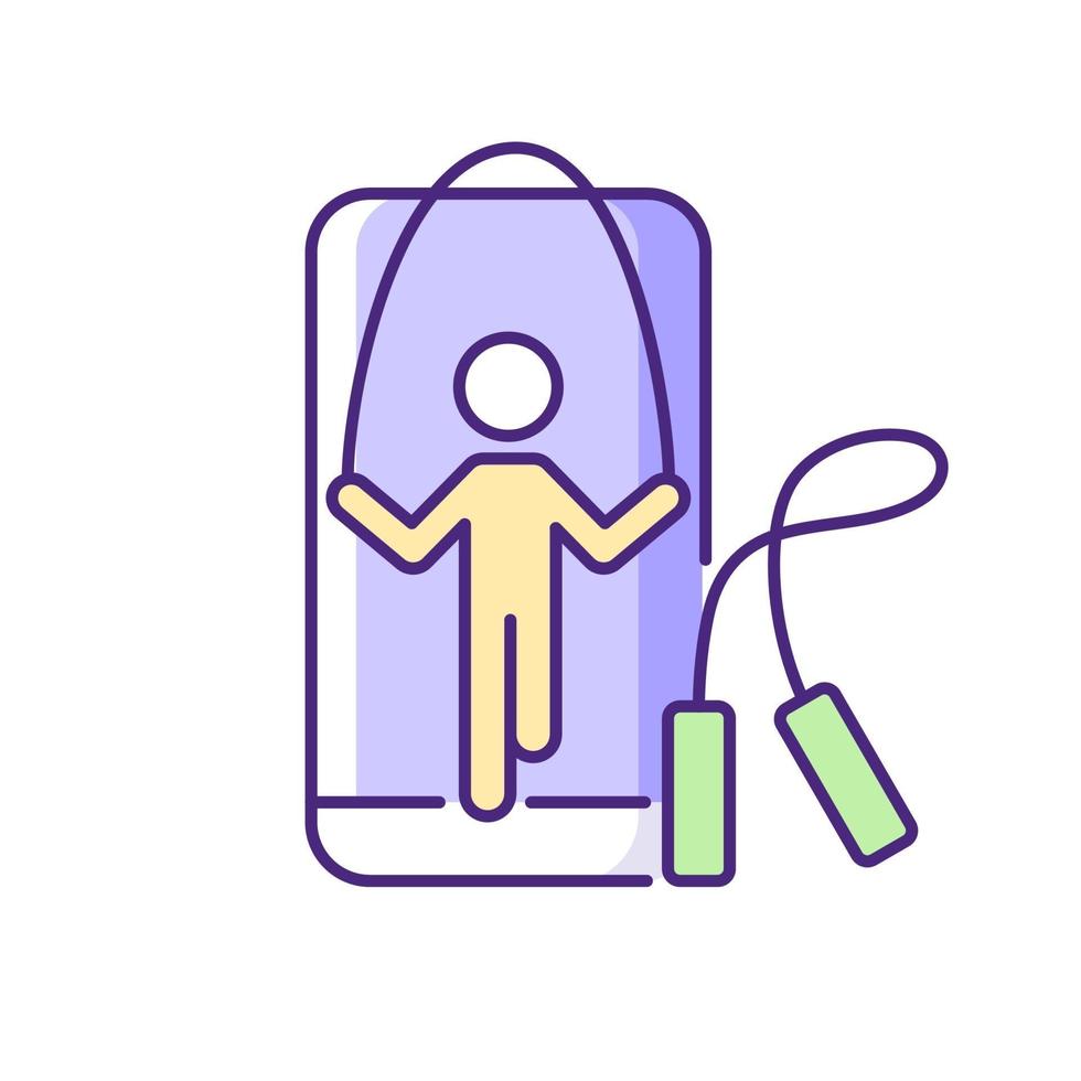 Online rope jumping workout RGB color icon. vector