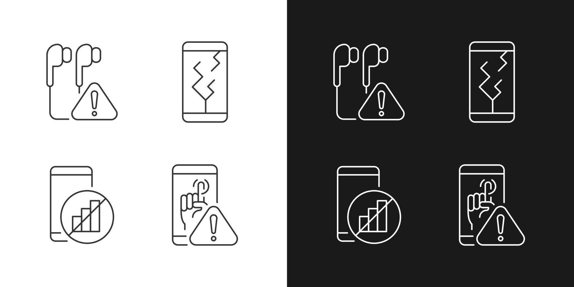 Smartphone breakdowns black linear icons set for dark and light mode vector