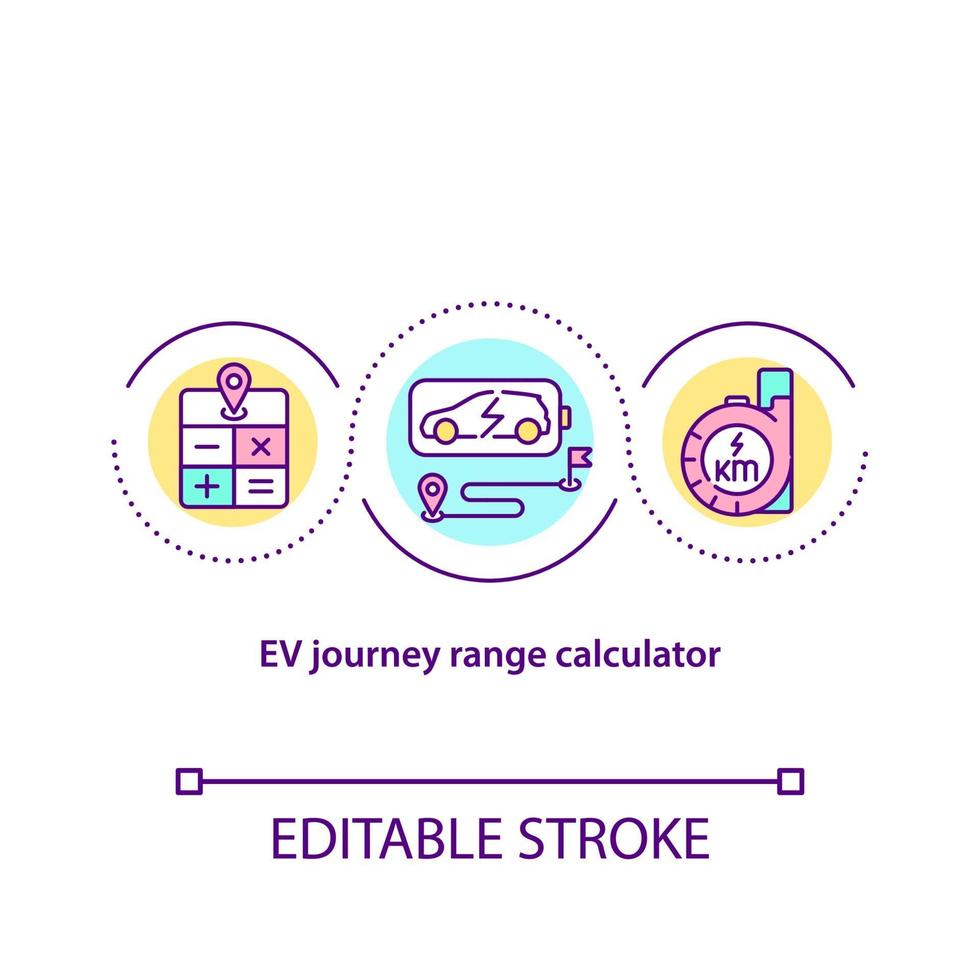 icono de concepto de calculadora de rango de viaje ev. vector