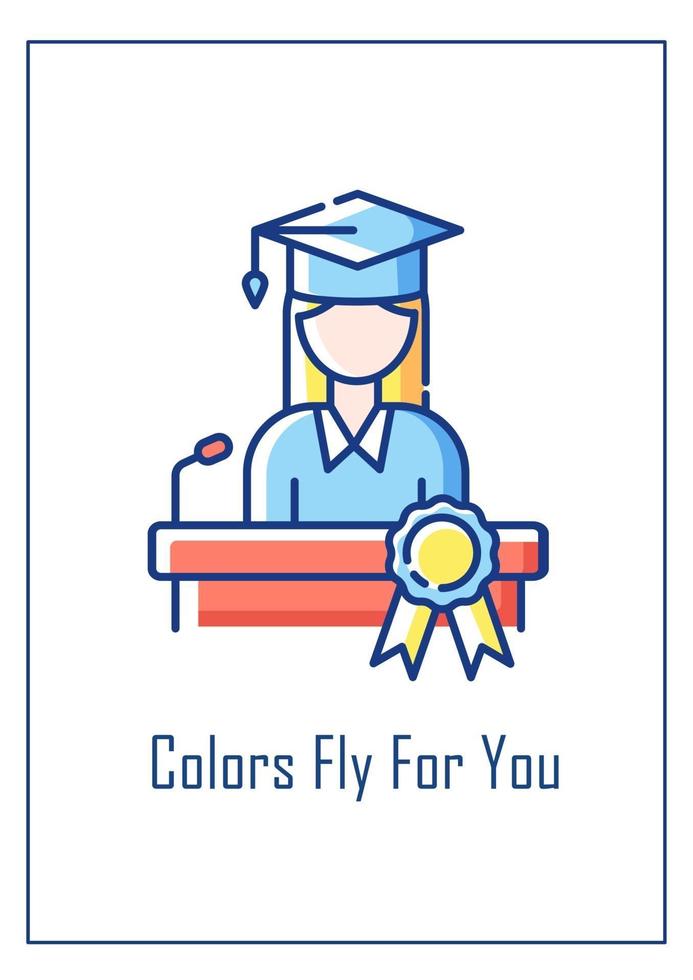 adiós a la tarjeta de felicitación para personas mayores graduadas con elemento de icono de color vector