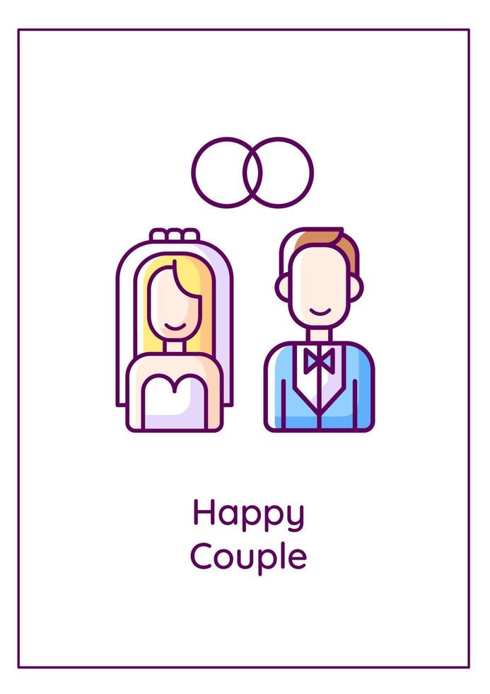 Happy couple greeting card with color icon element vector