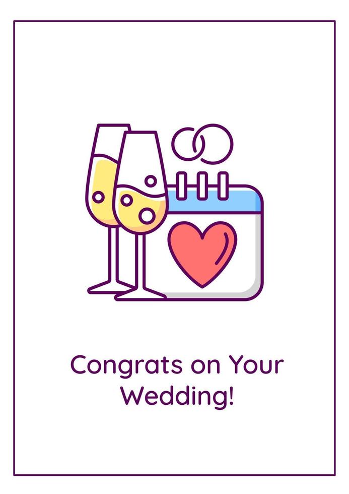 Congrats on wedding greeting card with color icon element vector