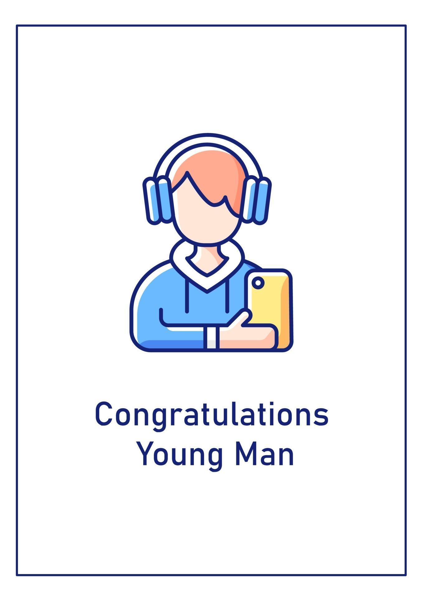 Congratulations young man greeting card with color icon element 3159439