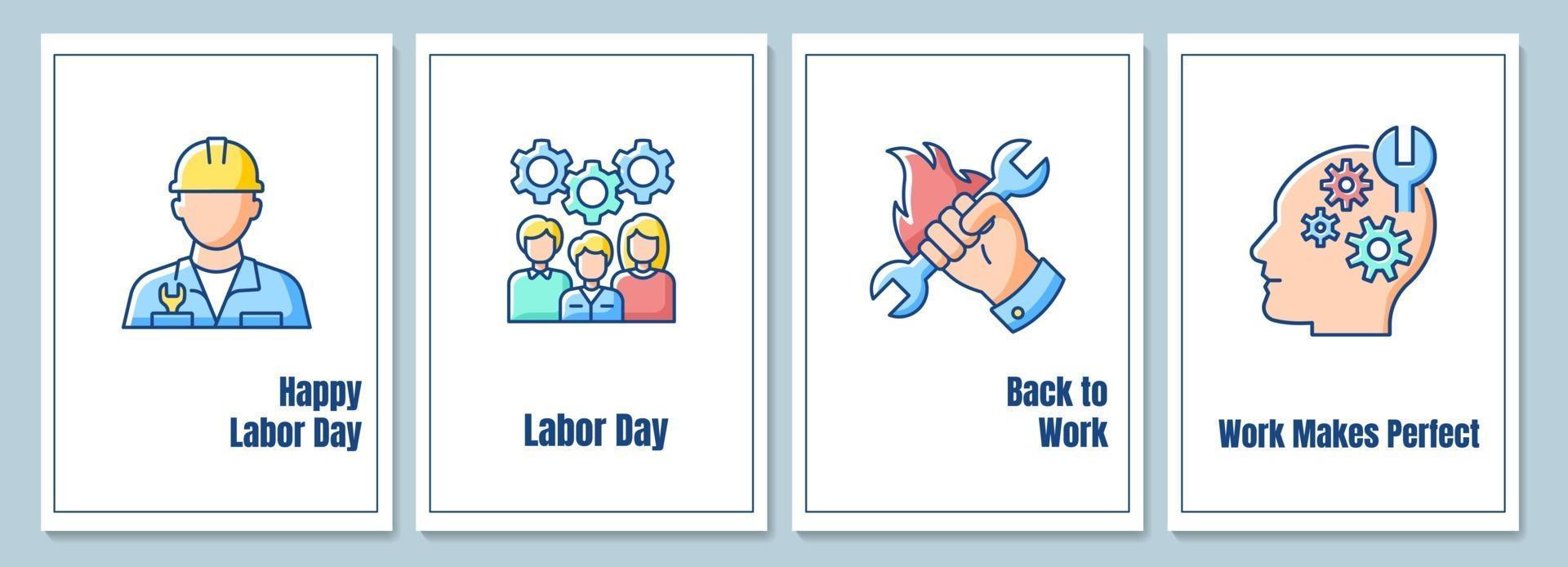 Labor day celebration greeting cards with color icon element set vector