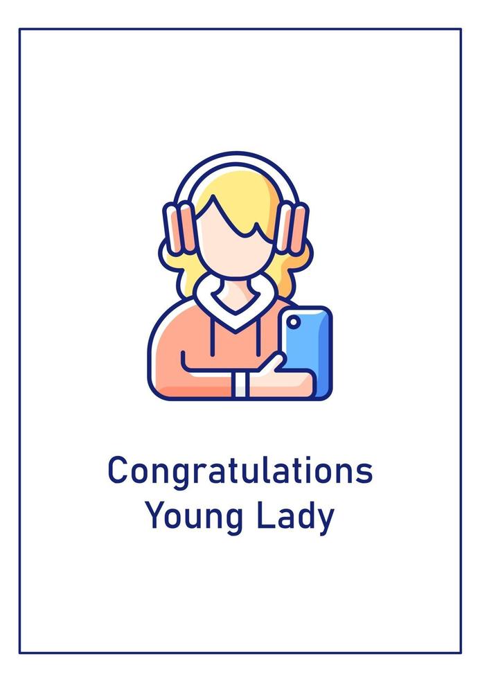 Felicitaciones señorita tarjeta de felicitación con elemento de icono de color vector