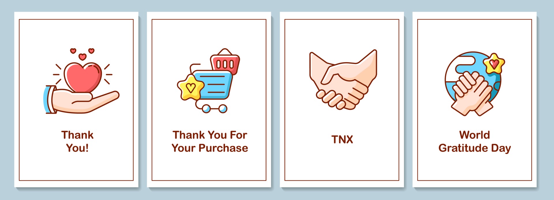 World appreciation day greeting cards with color icon element set