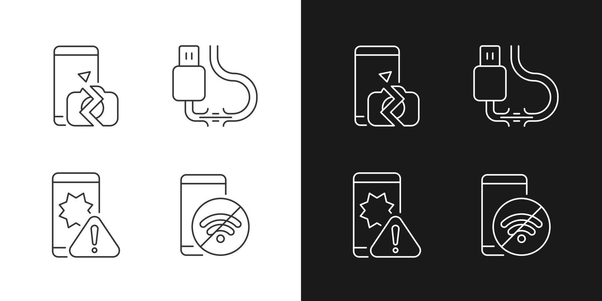 Repair related black linear icons set for dark and light mode vector