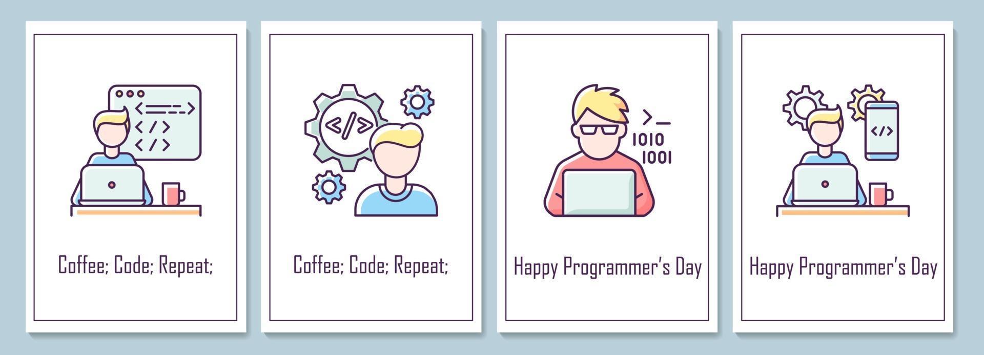 Programmers day greeting cards with color icon element set vector