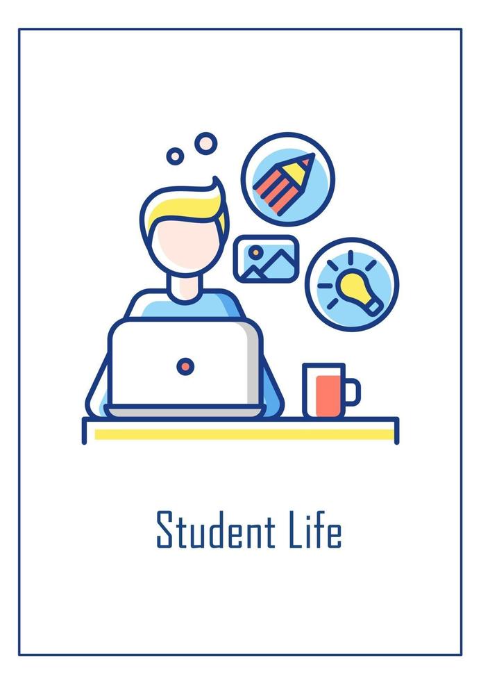 Student life greeting card with color icon element vector