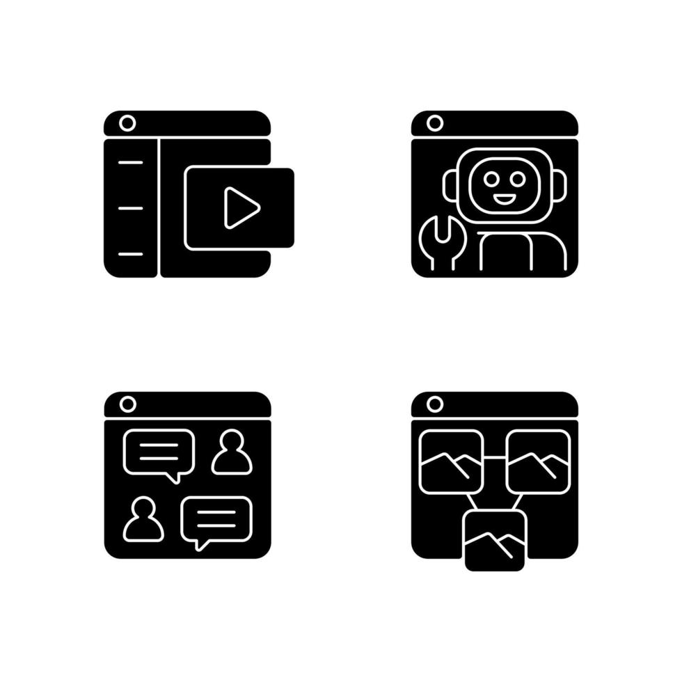 Digitization in business black glyph icons set on white space vector