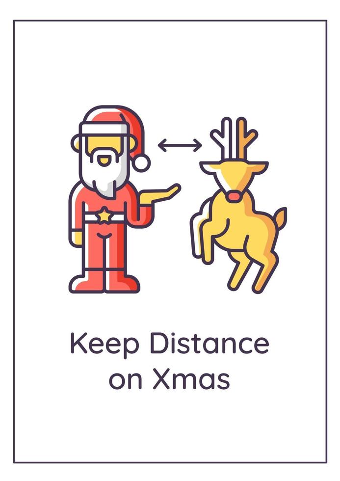 Keep distance on Xmas greeting card with color icon element vector