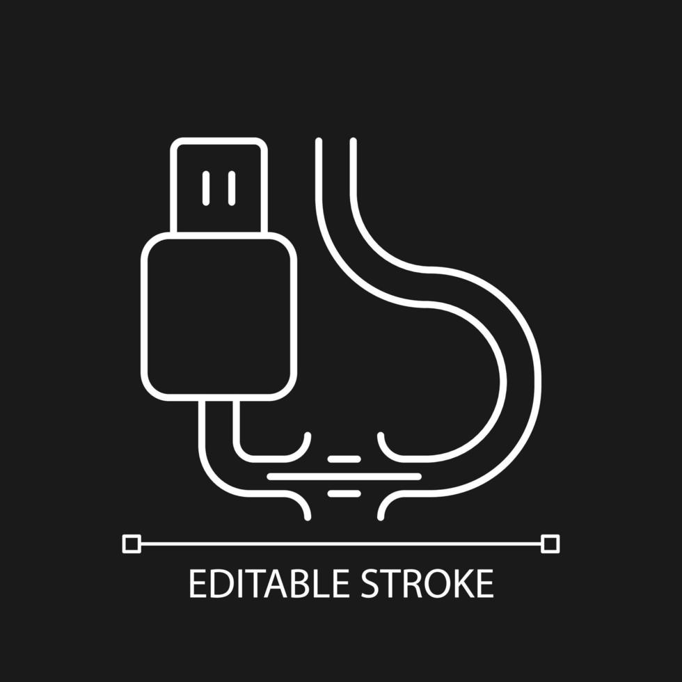 Torn cable white linear icon for dark theme vector