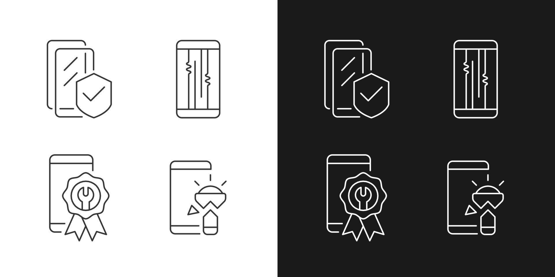 Common phone breakdowns black linear icons set for dark and light mode vector