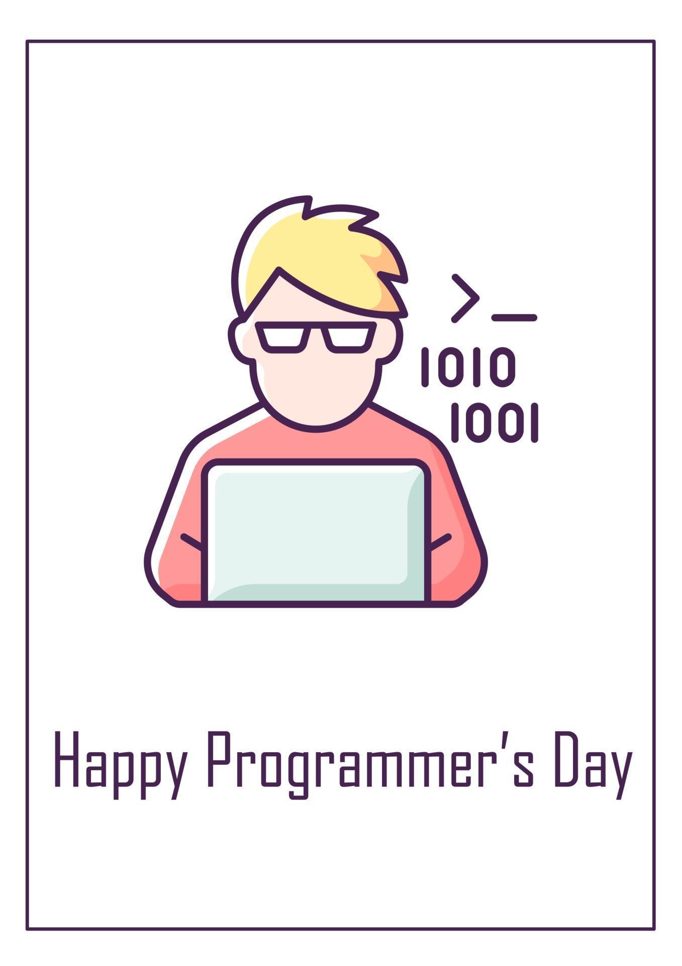 Happy programmer day greeting card with color icon element 3159689