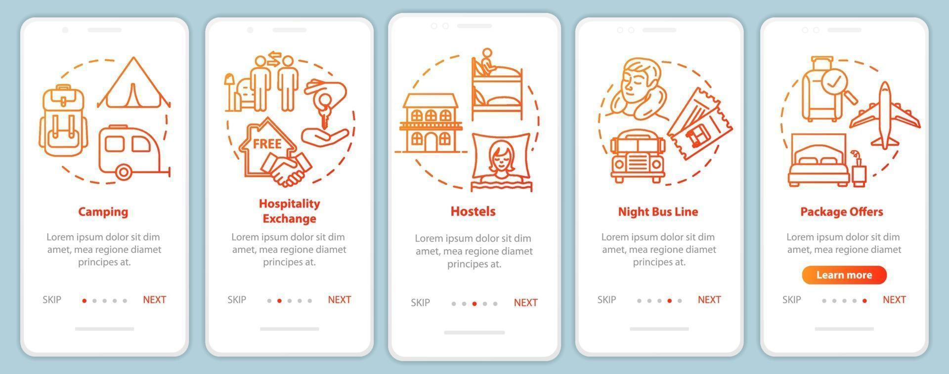 Passing night onboarding mobile app page screen with concepts vector