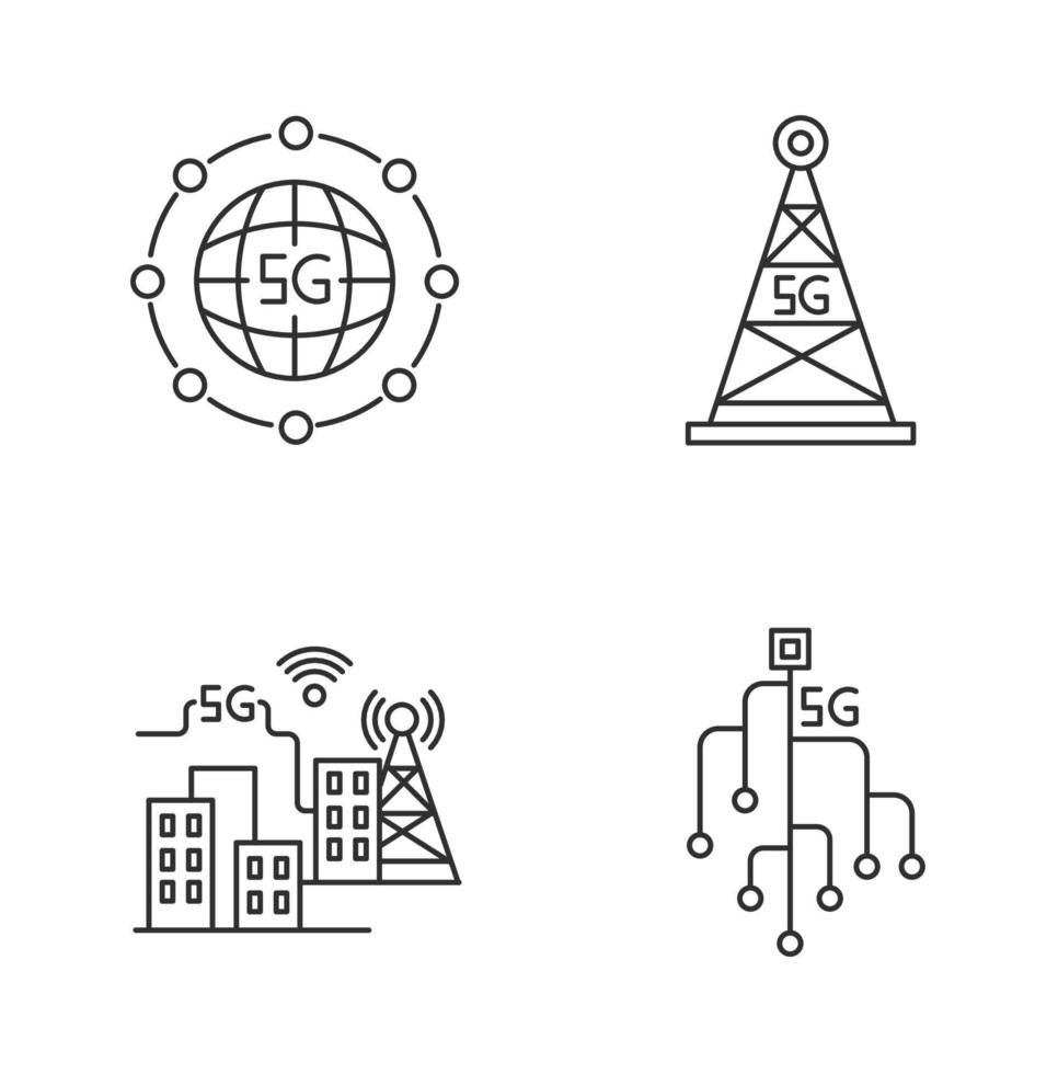 5G wireless technology pixel perfect linear icons set vector